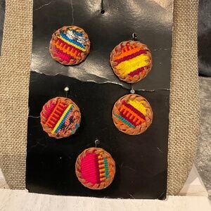 Vintage Set of 5 Guatemala Style Fabric and Leather Button Covers